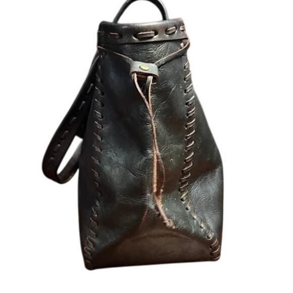 Leather Tote Shoulder Bag Large Purse Dark Brown Leather Cord Stitching Accents - Picture 3 of 11